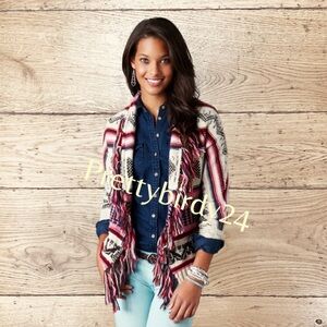 Retro AEO Reverse Knit Fair Isle Fringe Cardigan